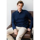 Desen Triko Polo Yaka Sweatshirt, M, 25728, Lacivert, Erkek