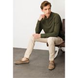 Desen Triko Polo Yaka Sweatshirt, XL, 25728, Haki, Erkek