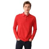 Desen Triko Polo Yaka Uzun Kollu Sweatshirt, 3XL, 25727, Kırmızı, Erkek