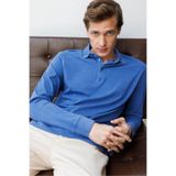 Desen Triko Polo Yaka Uzun Kollu Sweatshirt, 3XL, 25727, Saks, Erkek