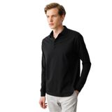 Desen Triko Polo Yaka Uzun Kollu Sweatshirt, 3XL, 25727, Siyah, erkek