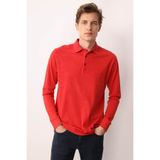 Desen Triko Polo Yaka Uzun Kollu Sweatshirt, L, 25727, Kırmızı, Erkek