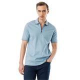 Desen Triko Polo Yaka Yakası Fermuarlı T-Shirt, 4XL, MTA 02, Mavi, Erkek