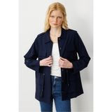Desen Triko Safari Model Keten Ceket, S, KMY24079, Lacivert, Kadın