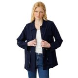 Desen Triko Safari Model Keten Ceket, XL, KMY24079, Lacivert, Kadın