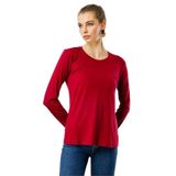 Desen Triko Sıfır Yaka Basic Penye Bluz, M, 23787, Vişne, Kadın