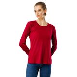 Desen Triko Sıfır Yaka Basic Penye Bluz, S, 23787, Vişne, Kadın