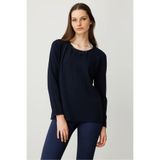 Desen Triko Sıfır Yaka Dantel Çiçek İşlemeli Ligralı Bluz, S, 25093, K.Lacivert, Kadın