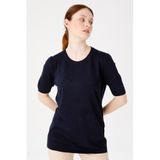 Desen Triko Sıfır Yaka Düz Bluz Koyu Lacivert, 2XL, 8024202120344, KOYU LACİVERT, Kadın