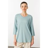 Desen Triko Sıfır Yaka Düz Penye Bluz, XL, 23790, Mint, Kadın