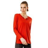 Desen Triko Sıfır Yaka El Nakışı İşlemeli Bluz, XL, 25705, Oranj, Kadın