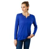 Desen Triko Sıfır Yaka El Nakışı İşlemeli Bluz, XL, 25705, S.Mavi, Kadın