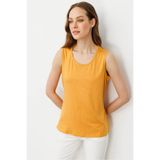Desen Triko Sıfır Yaka Flamlı Kumaş Basic Askılı Tshirt, S, KMY24086, Hardal, Kadın