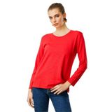 Desen Triko Sıfır Yaka Flamlı Kumaş Basic Penye Bluz, L, KMY24093, Mercan, Kadın