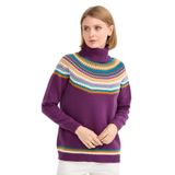 Desen Triko Sıfır Yaka Jakarlı Yün Kazak, XL, 22086, A.Mor, Kadın