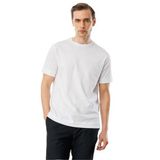 Desen Triko Sıfır Yaka Pamuklu T-Shirt, 2XL, 25737, Beyaz, Erkek
