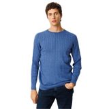 Desen Triko Sıfır Yaka Saç Örgülü Kazak, XL, 25500, İndigo, Erkek