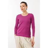 Desen Triko Sıfır Yaka Uzun Kol Basic Pamuklu Bluz, XL, 23756, Sıklamen, Kadın
