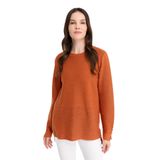 Desen Triko Sıfır Yaka Yırtmaçlı Kazak, XL, 24357, Turuncu, Kadın