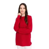 Desen Triko Sıfır Yaka Yırtmaçlı Kazak, XL, 8024202524357, Kırmızı, Kadın
