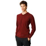 Desen Triko V Yaka Çizgili Baklavalı Yün Kazak, 2XL, 25604, Bordo, Erkek