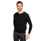 Desen Triko V Yaka Çizgili Kazak, XL, 21613, KOYU FÜME, Erkek