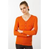 Desen Triko V Yaka Fitilli Triko Bluz, S, 25353, Oranj, Kadın