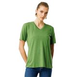 Desen Triko V Yaka Flamlı Kumaş Basic Tshirt, L, KMY24085, A.Yeşil, Kadın