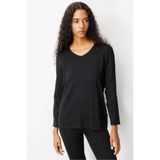 Desen Triko V Yaka Omuzları Boncuk İşlemeli Bluz, XL, 25090, Siyah, Kadın