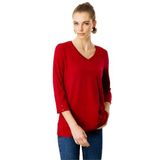 Desen Triko V Yaka Penye Bluz, XL, 25753, Vişne, Kadın