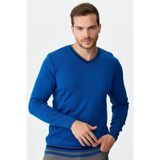 Desen Triko V Yaka Yün Kazak, XL, 8024202221613, Saks, Erkek