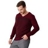 Desen Triko V Yaka Yün Kazak, XL, 802420229640, Bordo, Erkek