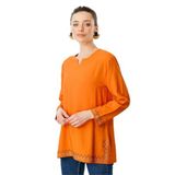 Desen Triko Yakası Kolu Ve Eteği Yırtmaçlı Bluz, XL, 25776, Turuncu, Kadın