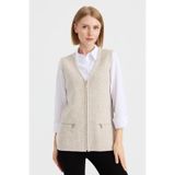 Desen Yelek Koyu Bej, 2XL, DSN24K22003, Koyu Bej, Kadın