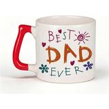 Desene Bak Babaya Özel Best Dad Ever Yazılı Kupa Bardak - Komik Tasarım Baskılı Seramik Hediye Kupa Bardak - Kırmızı