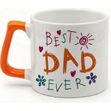 Desene Bak Babaya Özel Best Dad Ever Yazılı Kupa Bardak - Komik Tasarım Baskılı Seramik Hediye Kupa Bardak - Turuncu