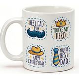 Desene Bak Babaya Özel Best Dad Yazılı Kupa Bardak - Komik Tasarım Baskılı Seramik Hediye Kupa Bardak - Beyaz