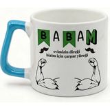 Desene Bak Babaya Özel Evimizin Direği Babam Yazılı Kupa Bardak - Komik Tasarım Baskılı Seramik Hediye Kupa Bardak - Mavi