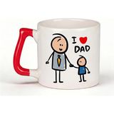 Desene Bak Babaya Özel I Love Dad Yazılı Kupa Bardak - Komik Tasarım Baskılı Seramik Hediye Kupa Bardak - Kırmızı