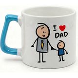 Desene Bak Babaya Özel I Love Dad Yazılı Kupa Bardak - Komik Tasarım Baskılı Seramik Hediye Kupa Bardak - Mavi
