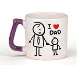 Desene Bak Babaya Özel I Love Dad Yazılı Kupa Bardak - Komik Tasarım Baskılı Seramik Hediye Kupa Bardak - Mor
