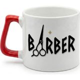 Desene Bak Barber Yazılı Berberlere Hediyelik Baskılı Seramik Hediye Kupa Bardak - Kırmızı