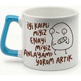 Desene Bak Iyi Kalplimiyiz Enayimiyiz Yazılı - Komik Tasarım Baskılı Seramik Hediye Kupa Bardak - Mavi