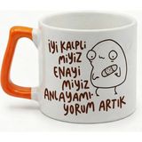 Desene Bak Iyi Kalplimiyiz Enayimiyiz Yazılı - Komik Tasarım Baskılı Seramik Hediye Kupa Bardak - Turuncu