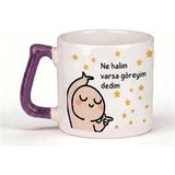 Desene Bak Ne Halim Varsa Göreyim Dedim Baktım Her Halim Müthiş - Komik Baskılı Seramik Hediye Kupa Bardak - Mor