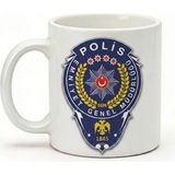 Desene Bak Polise Hediye Polis Rozeti Desenli Baskılı Hediye Kupa Bardak - Beyaz