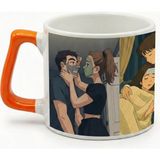Desene Bak Sevgili-Çift Desenli Kupa Bardak - Komik Tasarım Baskılı Seramik Hediye Kupa Bardak - Turuncu