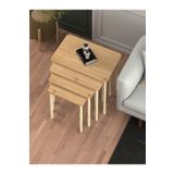 DESENGO Obim 4lü Safir Meşe Ahşap Ayaklı Zigon Sehpa-çay Sehpası-servis Sehpası-salon Sehpa-modern Tasarım