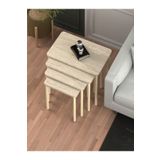 DESENGO Obim 4lü Traverten Ahşap Ayaklı Zigon Sehpa-çay Sehpası-servis Sehpası-salon Sehpası-modern Tasarım