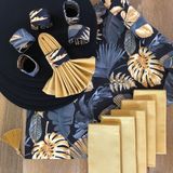 Desenİzmir Amerikan Servis Altın Yaprak Desen Takım 6 Supla, 6 Kumaş Peçete, 6 Peçete Halkası ve Runner Örtü 6 - 40 x 140 cm - Renkli